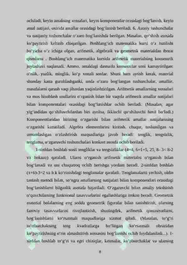 Boshlang‘ich sinf matematika darsligi ustida ishlash va darslikni tahlil qilish metodikasi (1-2 sinflar) 8