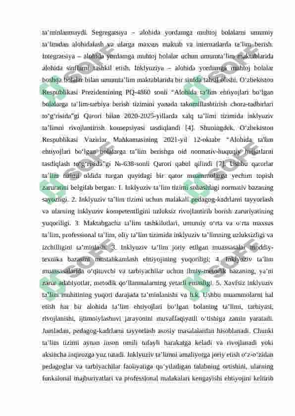 Inklyuziv ta’limni amalga oshirish  jarayoni alohida yordamga muhtoj  bolaning shaxsini rivojlantirishning  xususiyatlari. 2