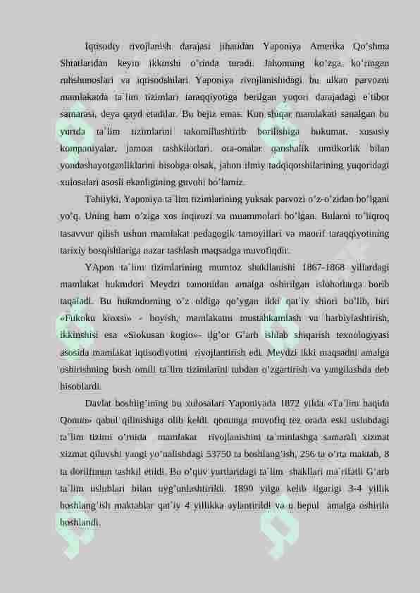 Yaponiyaning ta'lim tizimi va boshqa davlatlardan farqi 2