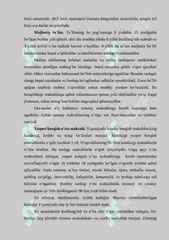 Yaponiyaning ta'lim tizimi va boshqa davlatlardan farqi 4