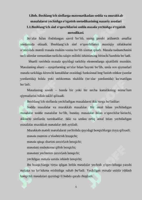 Boshlang‘ich sinflarda matematikadan sodda masalalar va ularni yechishga o‘rgatish metodikasi 5
