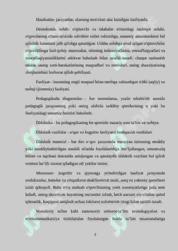 Pedagogik sohada qo’llaniladigan umumiy terminlar ro’yxatini tuzish 2
