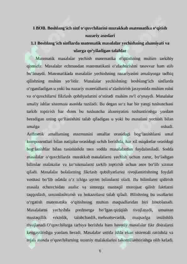 Boshlang‘ich sinflarda matematikadan murakkab masalalar va ularni o‘rganish metodikasi 6