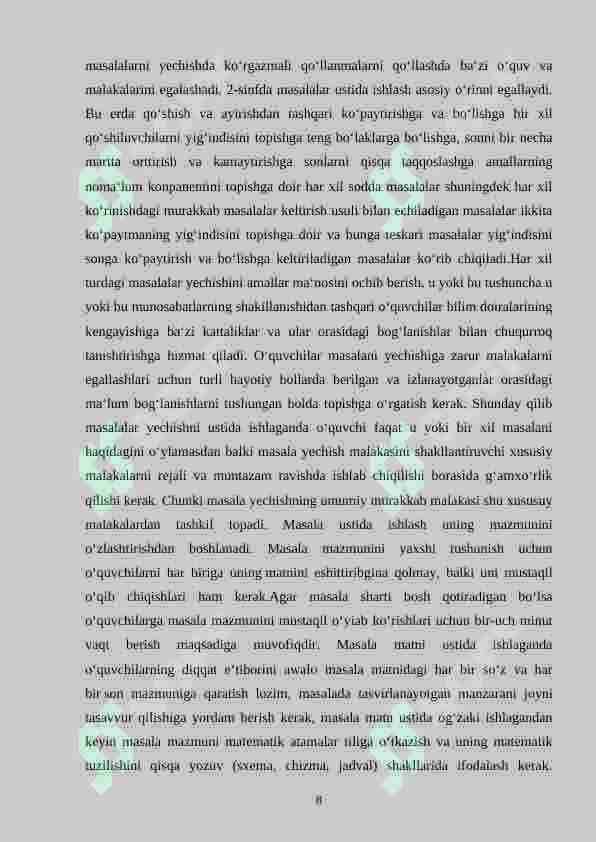 Boshlang‘ich sinflarda matematikadan murakkab masalalar va ularni o‘rganish metodikasi 8