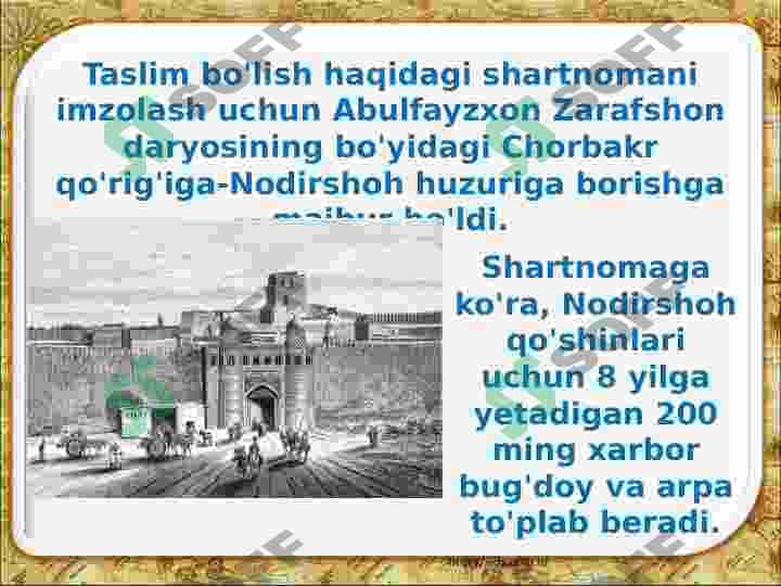 Buxoroda mang'itlar sulolasi hukmronligining o'rnatilishi Buxoro xonligining davlat mustaqilligini yo'qotishi 6