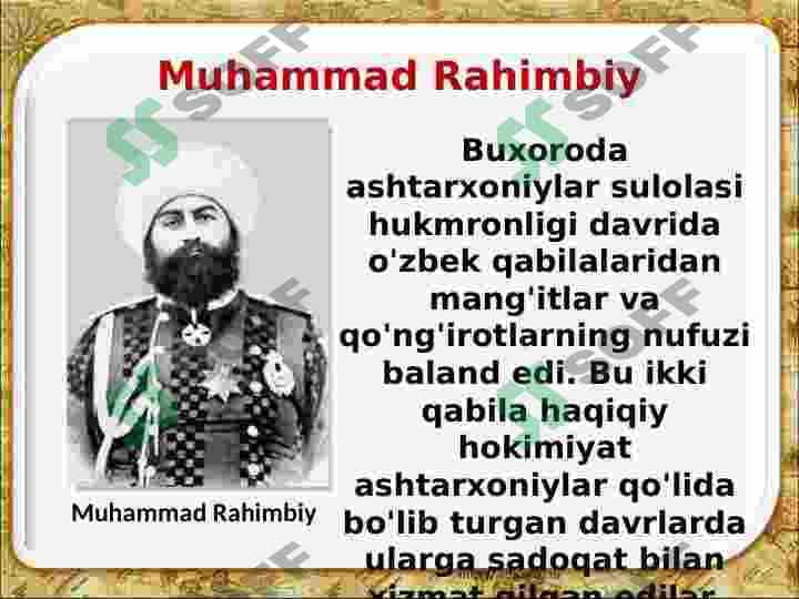 Buxoroda mang'itlar sulolasi hukmronligining o'rnatilishi Buxoro xonligining davlat mustaqilligini yo'qotishi 8