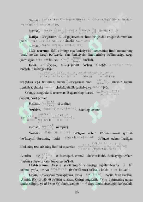 Limitlar haqida asosiy teoremalar. Ajoyib limitlar. Cheksiz  kichik  funksiyalarni  taqqoslash. 2