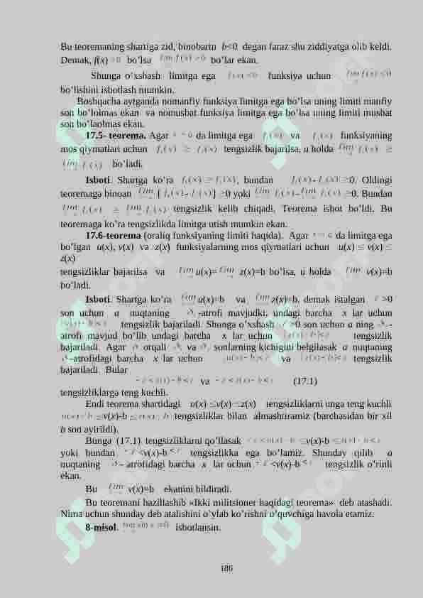 Limitlar haqida asosiy teoremalar. Ajoyib limitlar. Cheksiz  kichik  funksiyalarni  taqqoslash. 3