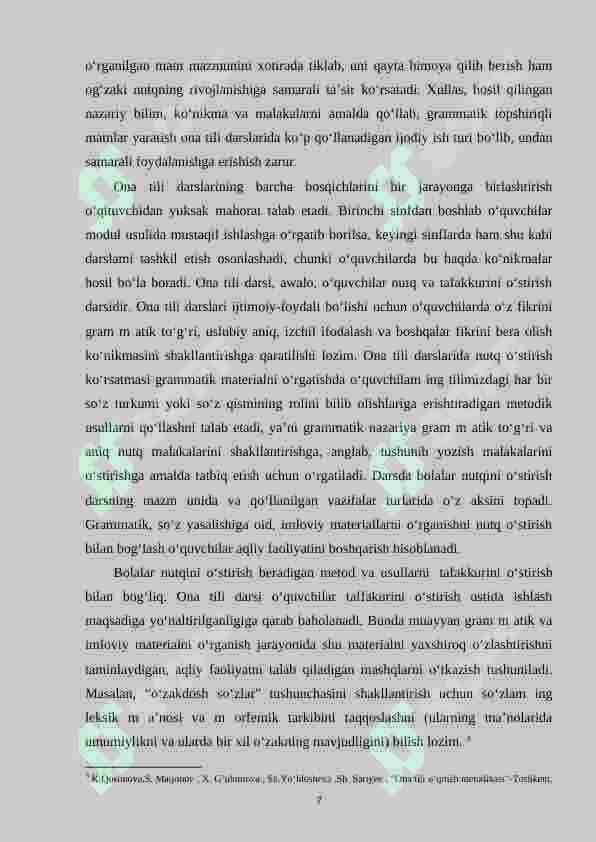 Boshlang‘ich sinf o‘quvchilarini nutqini o‘stirishga oid mashq turlarini ishlab chiqish 7