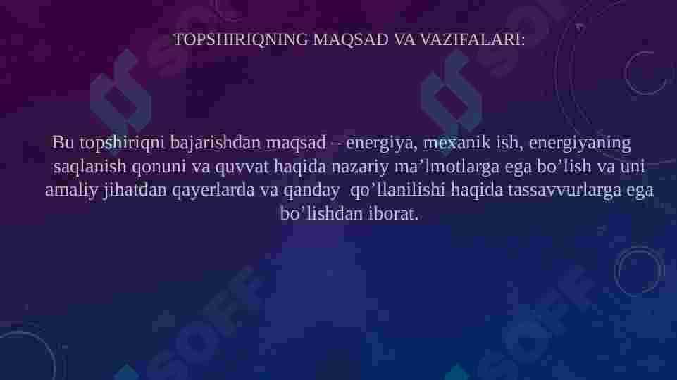 Energiya. Mexanik ish. Energiyaning saqlanish qonuni. quvvat 2