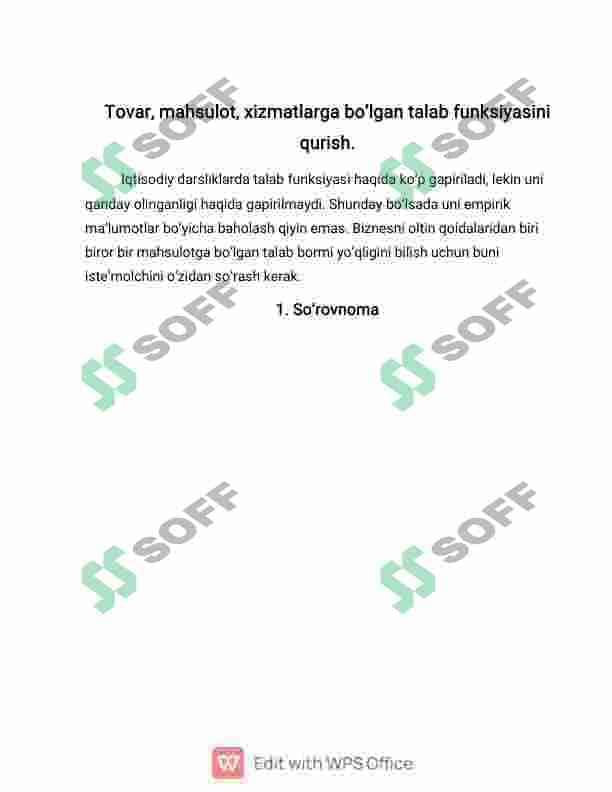 TOVAR, MAHSULOT, XIZMATLARGA BOʻLGANTALABFUNKSIYASINI QURISH. 2