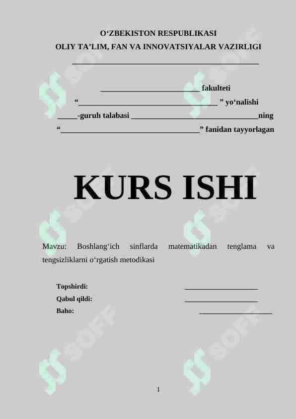Boshlang‘ich sinflarda matematikadan tenglama va tengsizliklarni o‘rgatish metodikasi