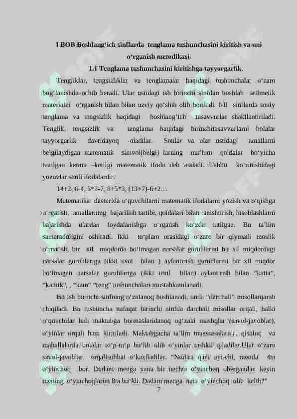 Boshlang‘ich sinflarda matematikadan tenglama va tengsizliklarni o‘rgatish metodikasi 7