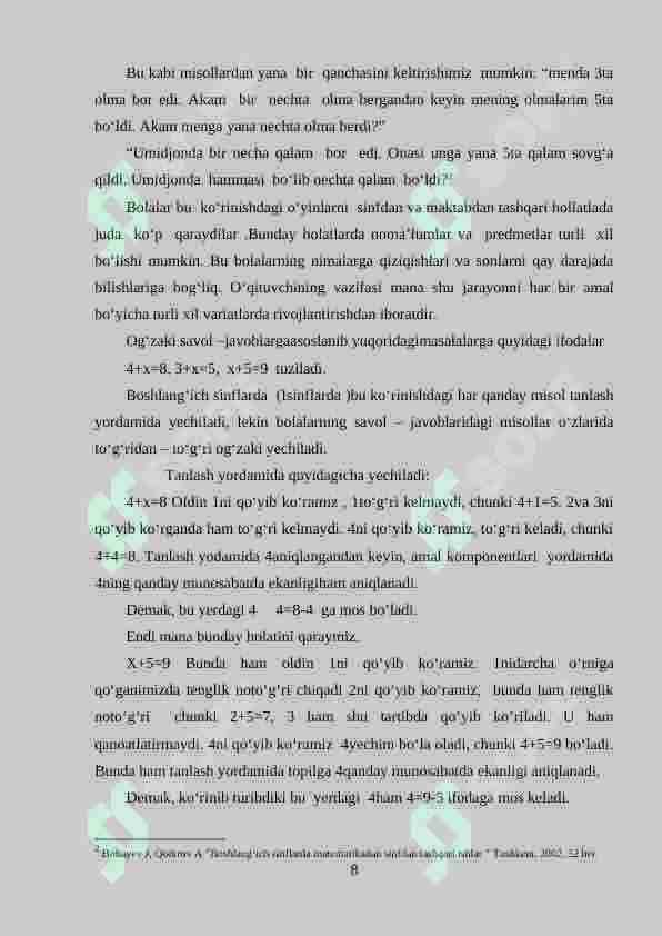 Boshlang‘ich sinflarda matematikadan tenglama va tengsizliklarni o‘rgatish metodikasi 8