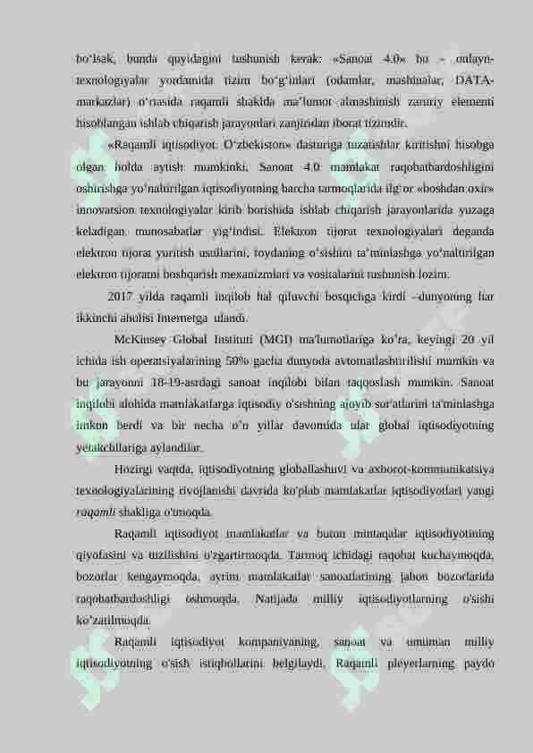 SANOATDA RAQAMLI TEXNOLOGIYALARDAN SAMARALI FOYDALANISH. “SANOAT-4.0” KONSEPSIYASI 4