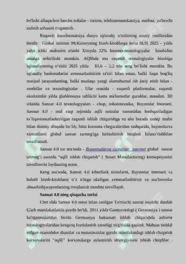 SANOATDA RAQAMLI TEXNOLOGIYALARDAN SAMARALI FOYDALANISH. “SANOAT-4.0” KONSEPSIYASI 5