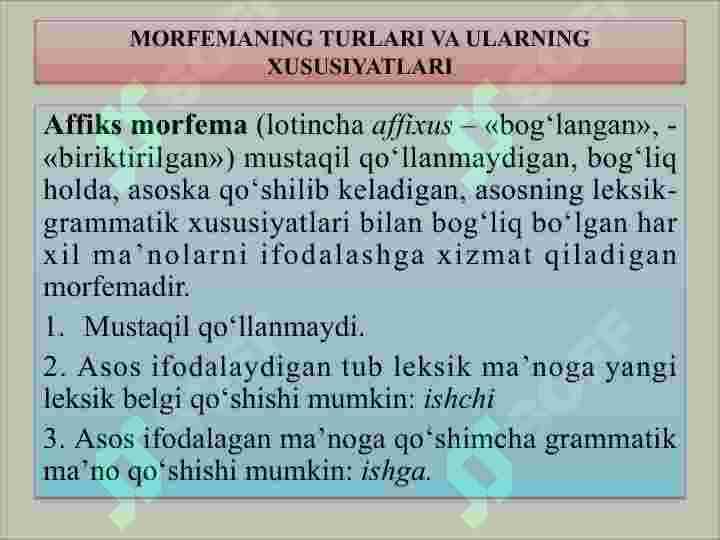 MORFEMIKA. MORFEMA, UNING TURLARI 5