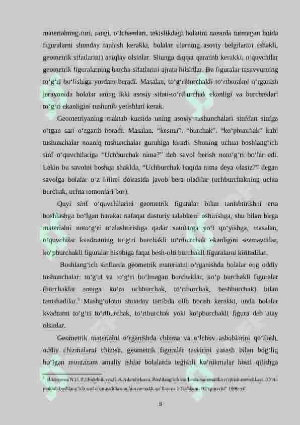 Boshlang‘ich sinflarda fazoviy shakllarni o‘rgatishda didaktik o‘yinlardan foydalanish metodikasi (1-sinf misolida) 8