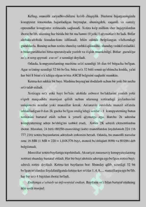 Xotirali va o’zaro kompyuterni tashkillashtirish usullari 8