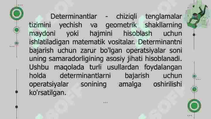 Determinatlarni hisoblash uchun bajariladigan amallar sonini hisoblash 5