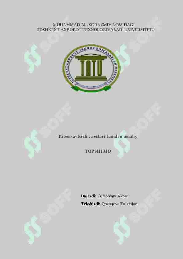 Klassik shifrlash algoritmlarini ishlash tartibini o'rganish