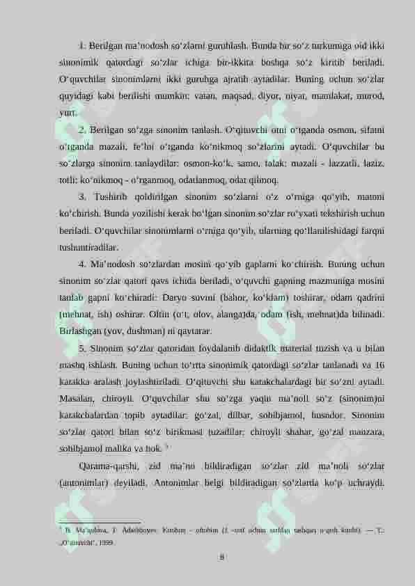 Lug‘at ustida ishlash orqali boshlang‘ich sinf o‘quvchilarining nutqini o‘stirish metodikasini takomillashtirish 8