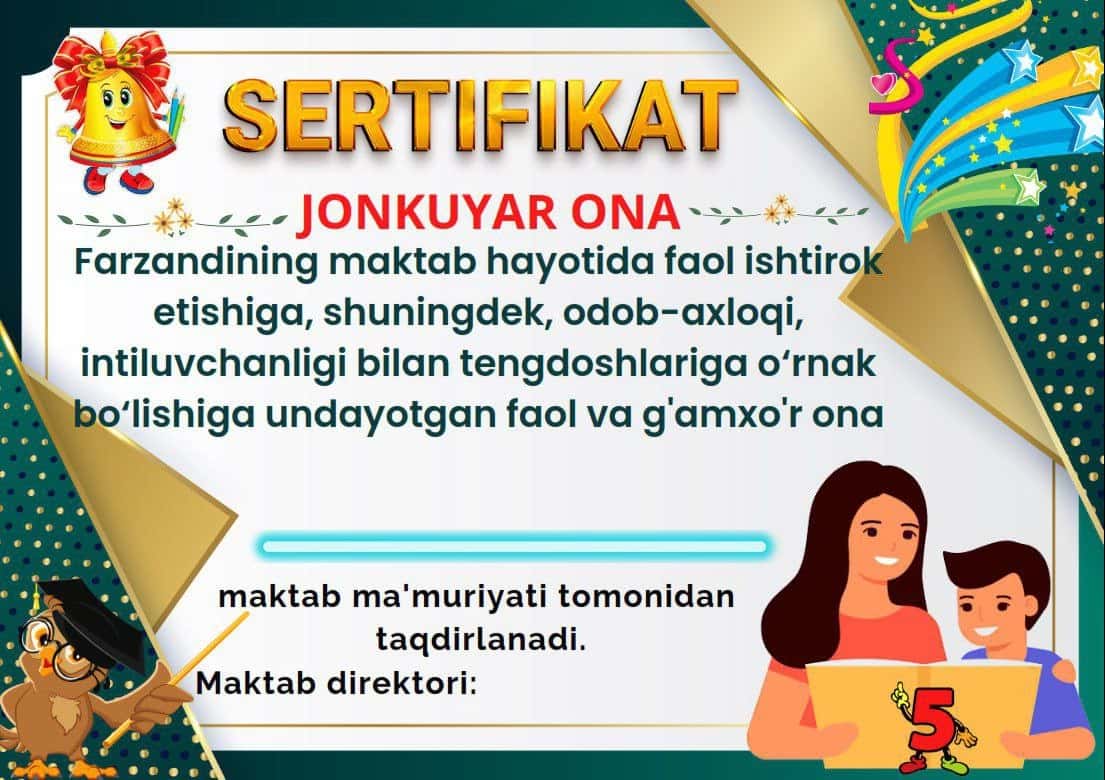 Sertifikat, maqtov yorligʻi shablonlari 1