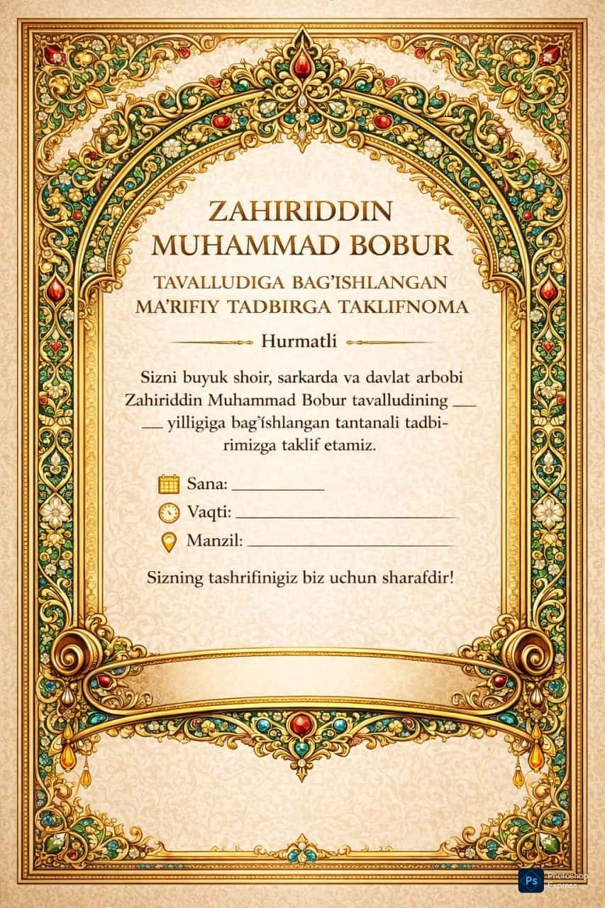 Zahiriddin Muhammad Boburga, Tashakkurnoma 1