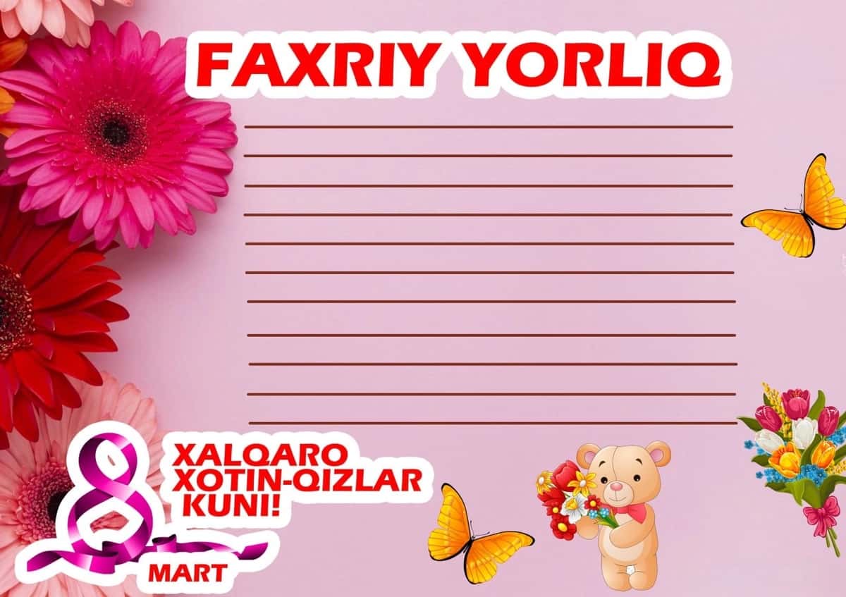 8-martga Tashakkurnoma, faxriy yorliq 2