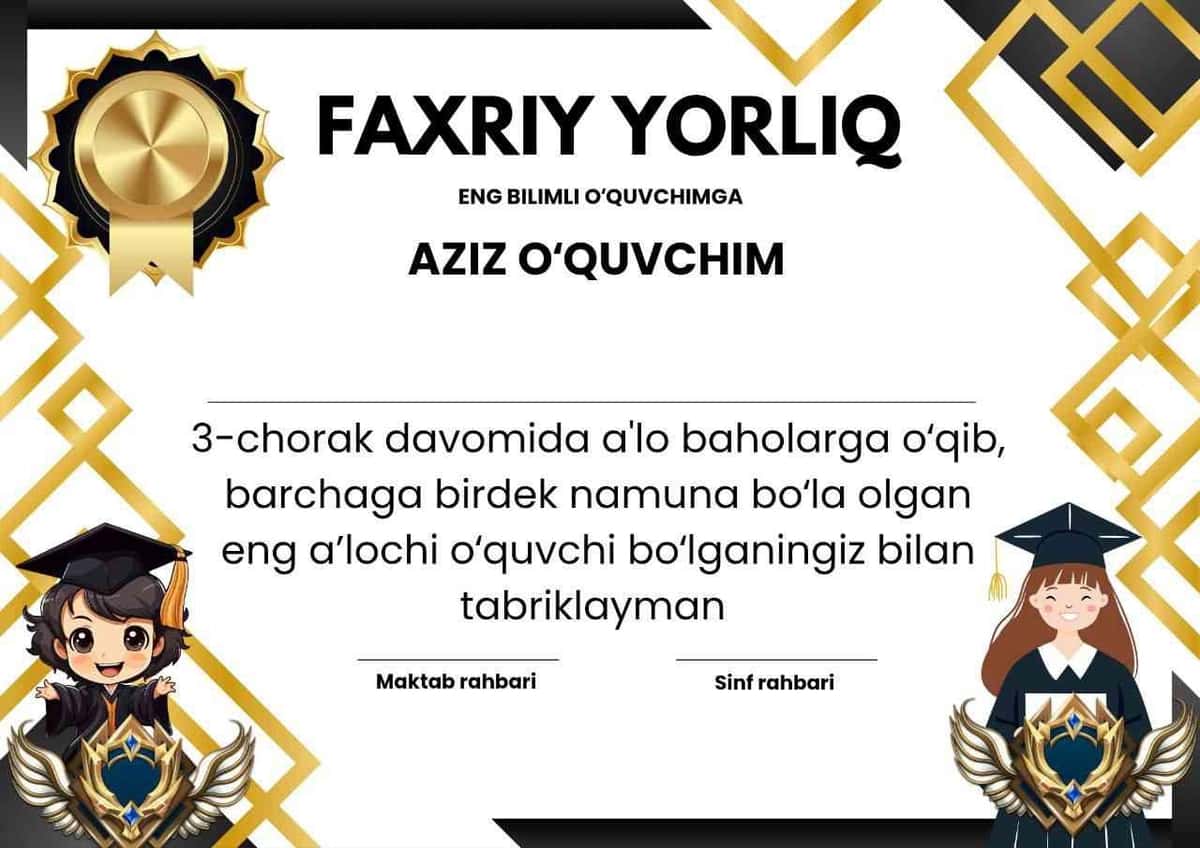Faxriy yorliq. 3-chorak uchun 1