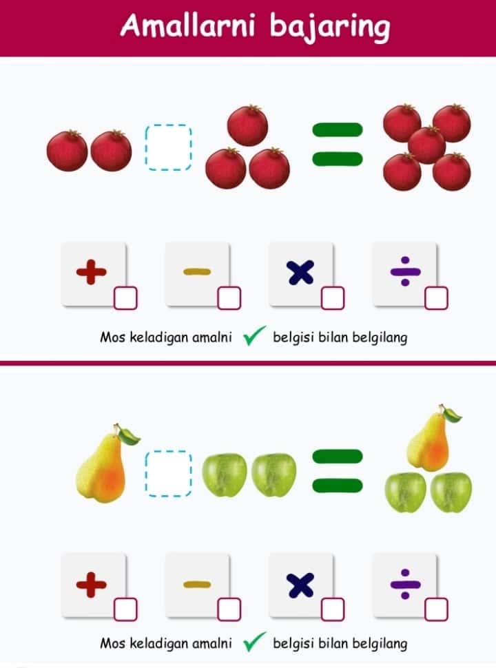1 sinf uchun Matematika Tasavvurni rivojlantiring 2