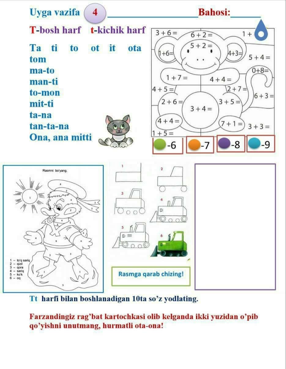 Alifbe, yozuv, matematika darsidan vazifalar 1