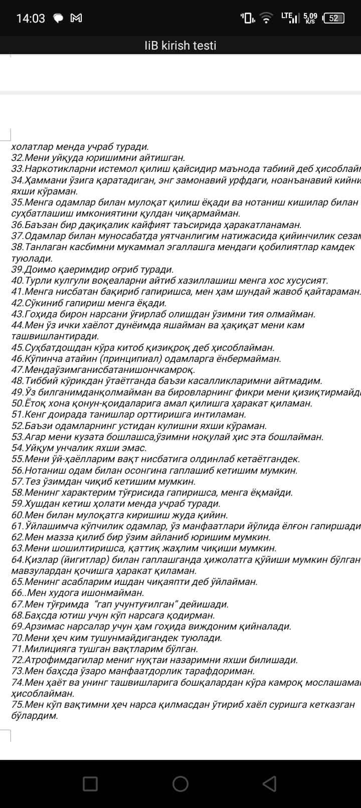 IIB ga krish testlari 2