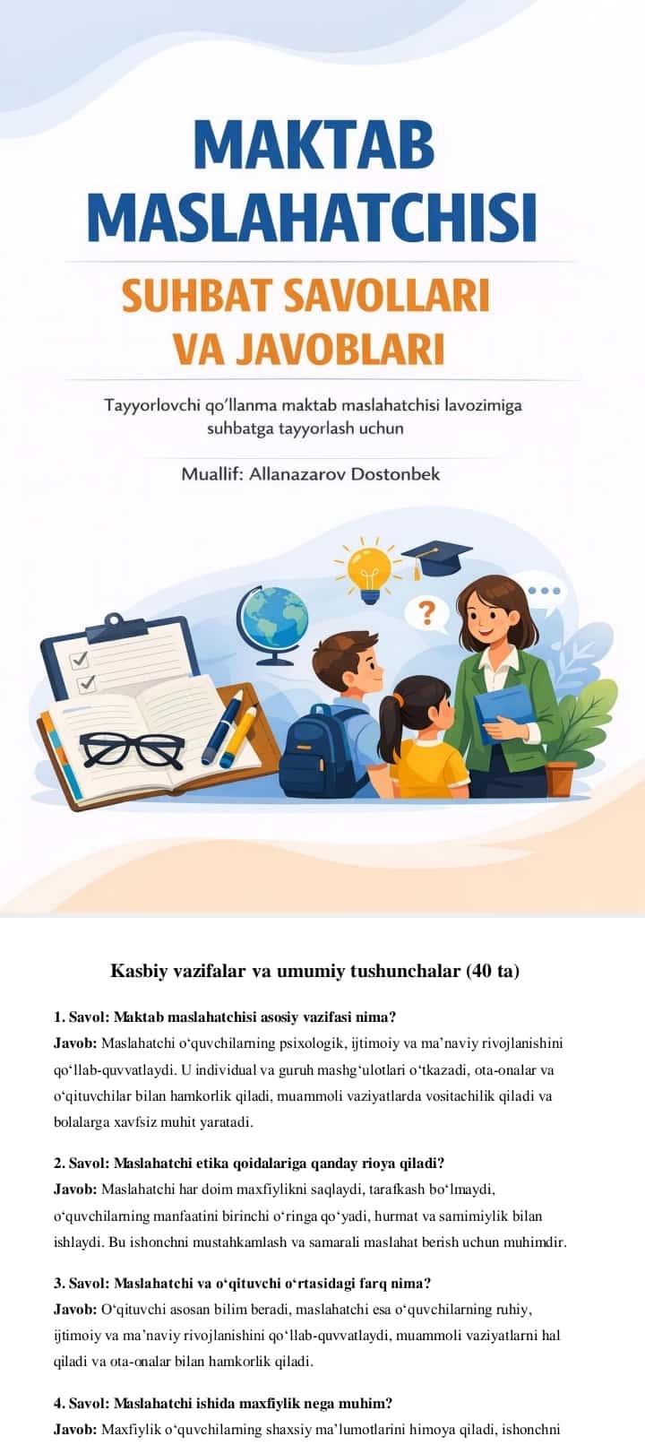 Direktor maslaxatchilari uchun Suxbat savollari 1