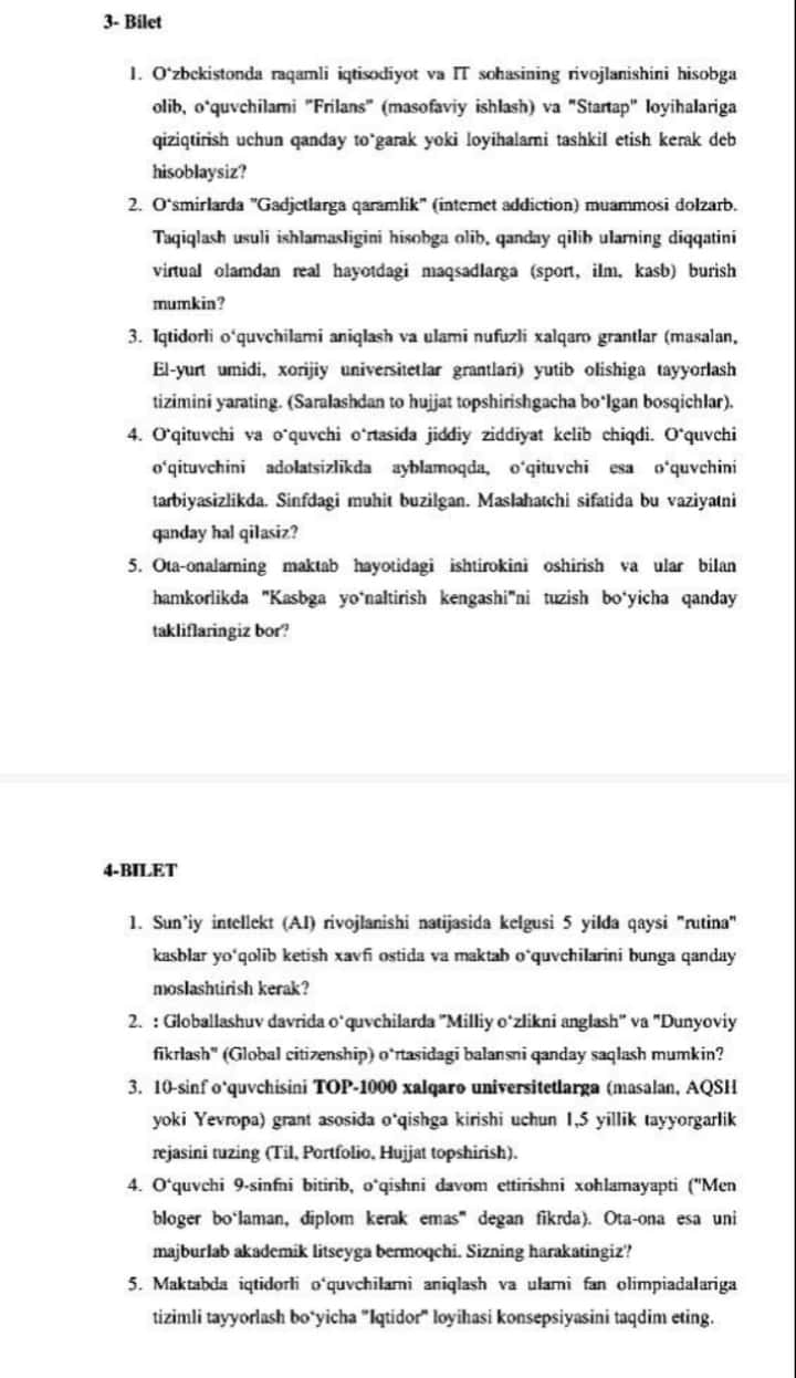 Maktab maslaxatchilari uchun suxbat biletlari 2