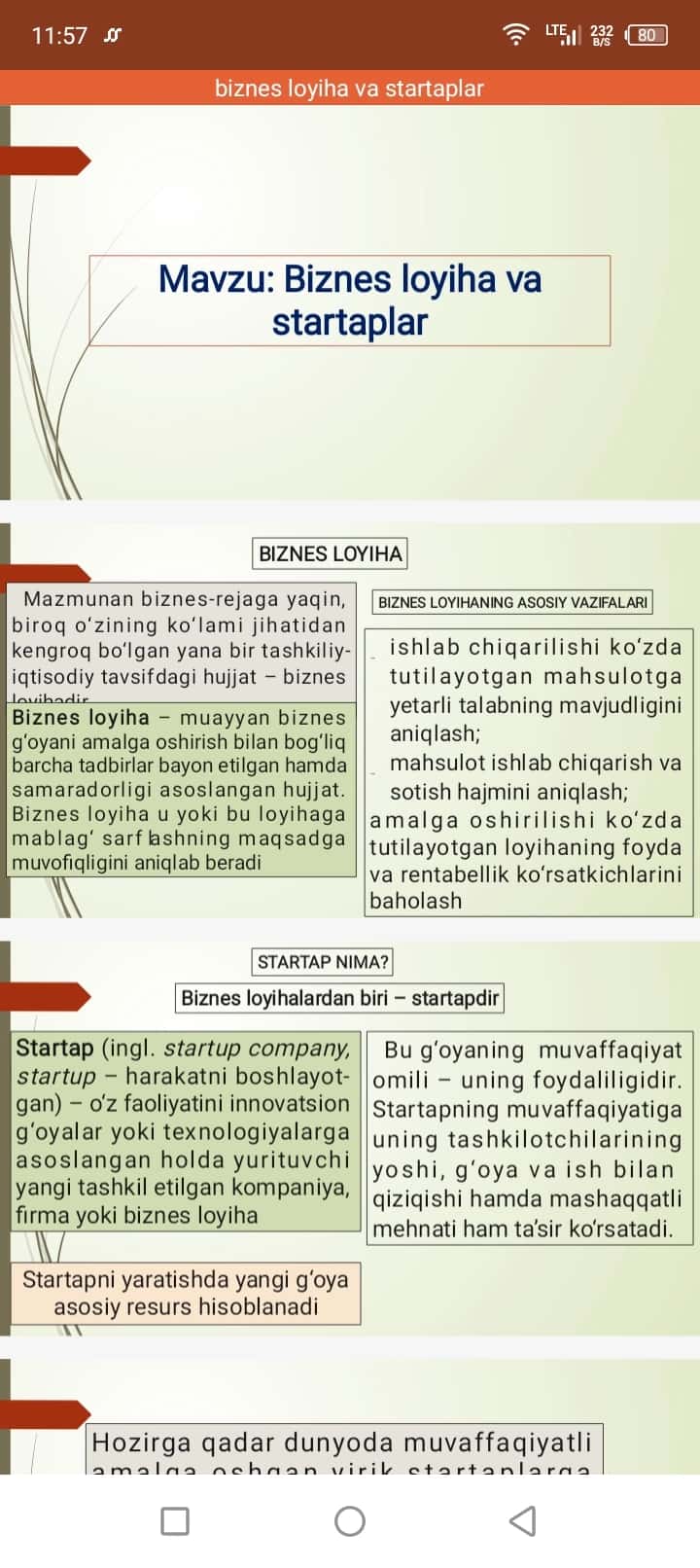 Biznes loyxa startablar slayd qo'llanma 1
