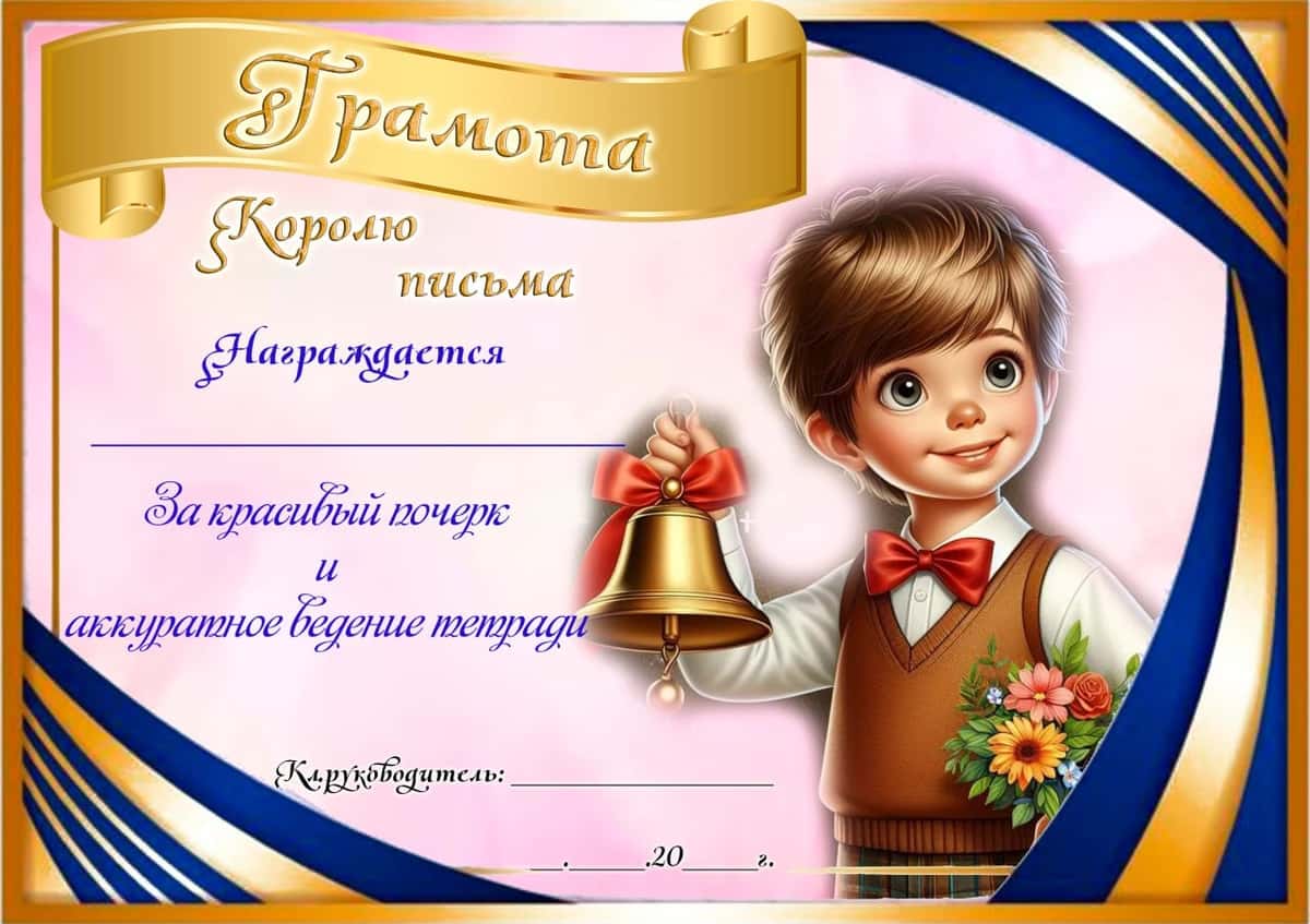 Грамота за красивый почерк 1