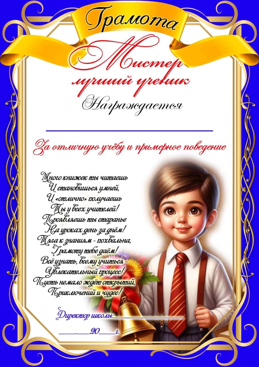 Грамоты за отличную учёбу и примерное поведение. 1