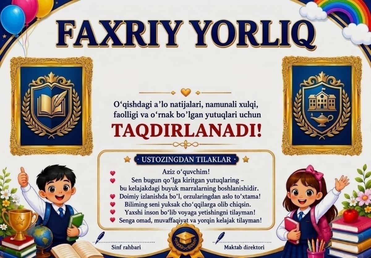 Tashakkurnoma, Faxriy yorliq 1