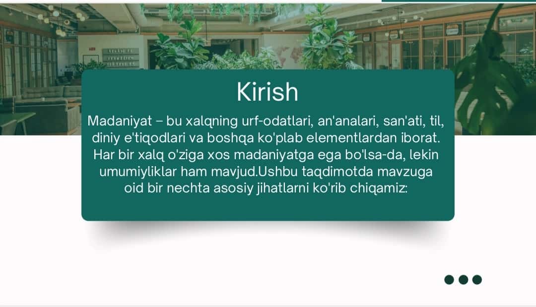 Dunyo xalqlari madaniyatidagi umumiylik va farqlar 2