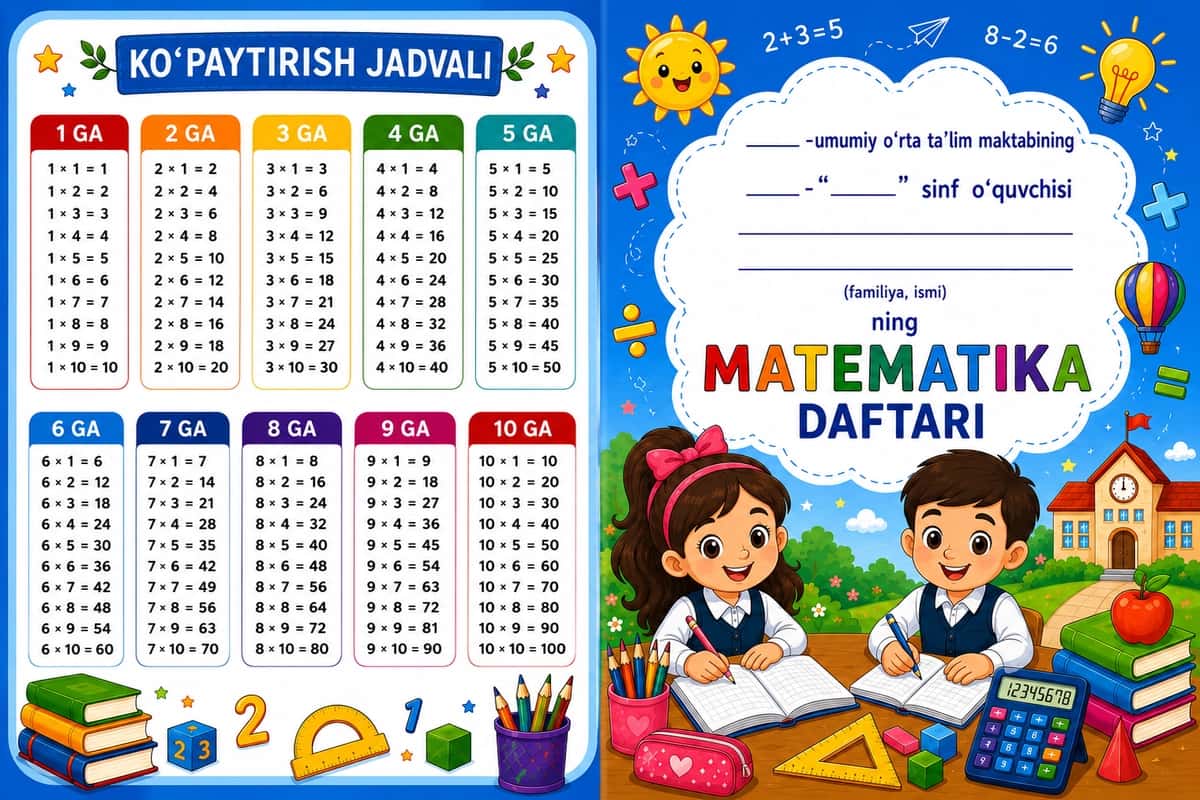 boshlangʻich sinf uchun matematika va yozuv daftarlari uchun qoplama 1