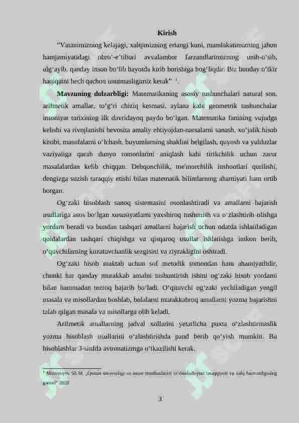 Boshlangʻich sinflarda matematikadan ogʻzaki hisoblashga oʻrgatish metodikasi (4 sinf misolida) 3