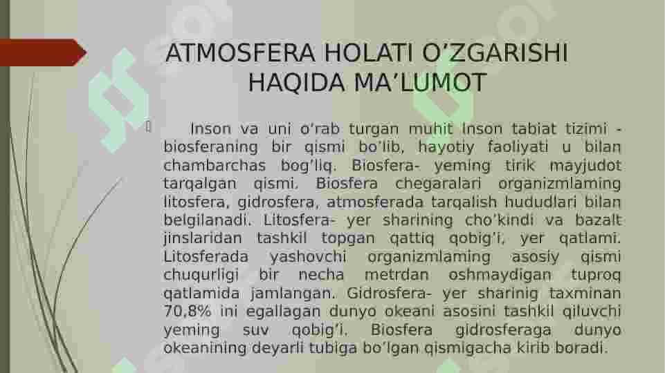 ATMOSFERA HOLATI O’ZGARISHI BILAN BOG’LIQ FAVQULODDA VAZIYATLARNI OLDINI OLISH 3