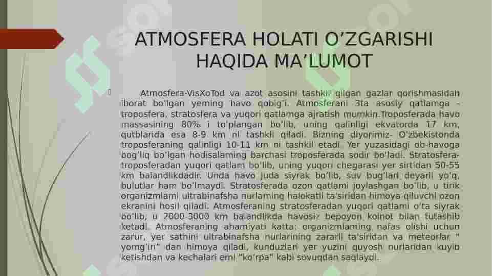 ATMOSFERA HOLATI O’ZGARISHI BILAN BOG’LIQ FAVQULODDA VAZIYATLARNI OLDINI OLISH 4