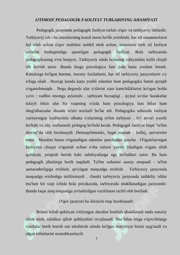 IJTIMOIY PEDAGOGIK FAOLIYAT TURLARINING AHAMIYATI