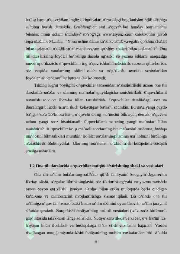 Bogʻlanishli nutq va uni oʻstirish vazifalarida ishlatiladigan metodlar. 8
