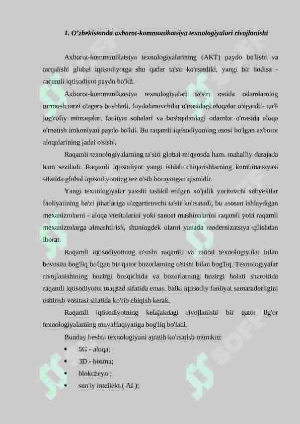 O'ZBEKISTONDA RAQAMLI IQTISODIYOTNI RIVOJLANTIRISHNING USTUVOR YO'NALISHLARI VA VAZIFALARI 2