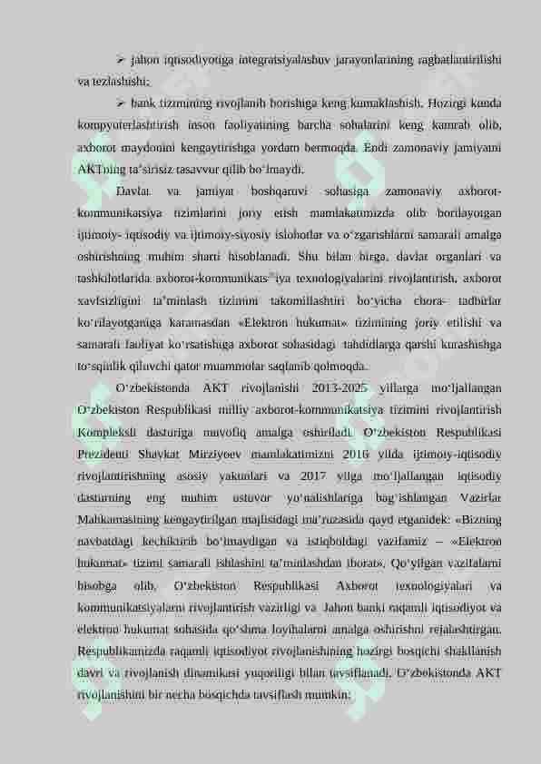 O'ZBEKISTONDA RAQAMLI IQTISODIYOTNI RIVOJLANTIRISHNING USTUVOR YO'NALISHLARI VA VAZIFALARI 5