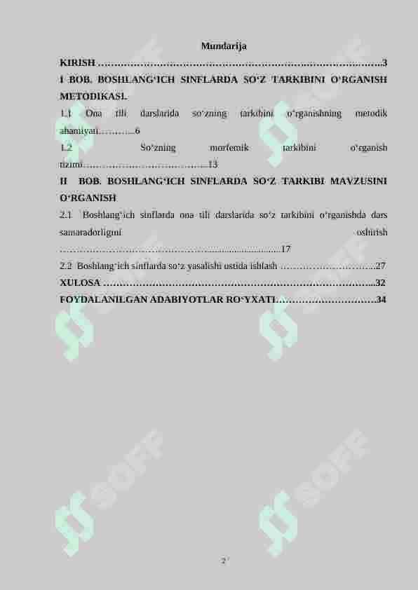 Boshlang‘ich sinf ona tili darslarida “So‘z tarkibi” mavzusini o‘rgatish. 2