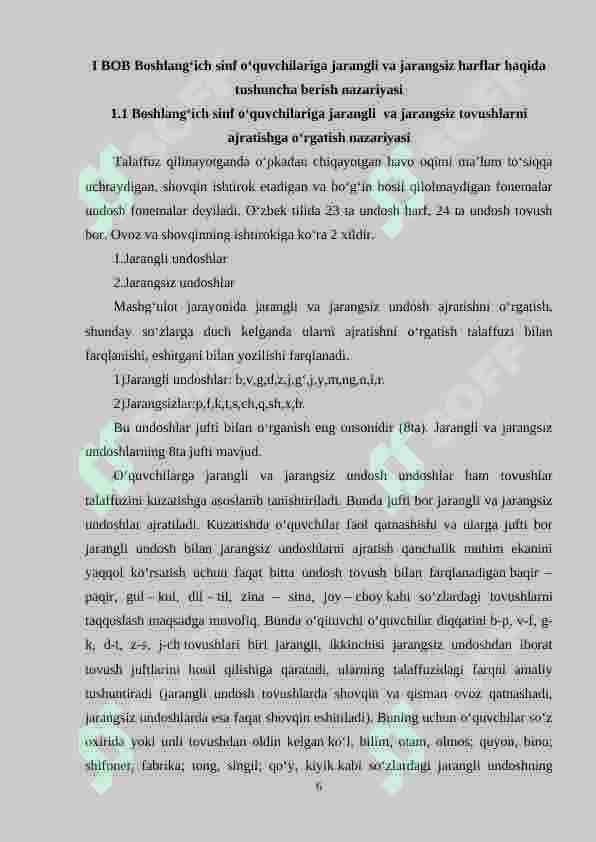 Boshlang‘ich sinfda jaragli va jarangsiz undoshlar haqida tushuncha berish metodlari 6